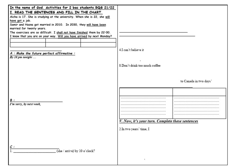Future Perfect Exercises for Students | PDF | Linguistic Typology | Syntax