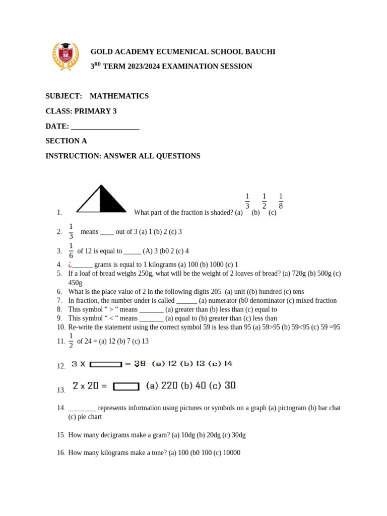 Mathematics 3rd Term 2024 | PDF | Area | Metrology