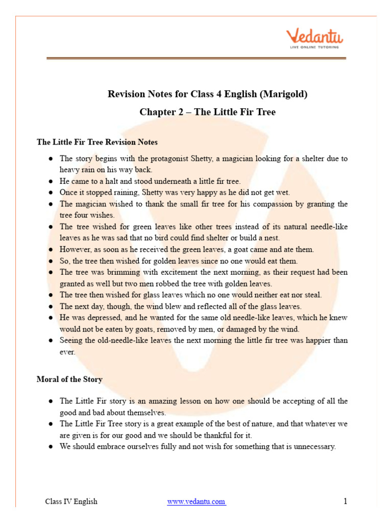 CBSE English (Marigold) Chapter 2 The Little Fir Tree Class 4 Notes PDF ...