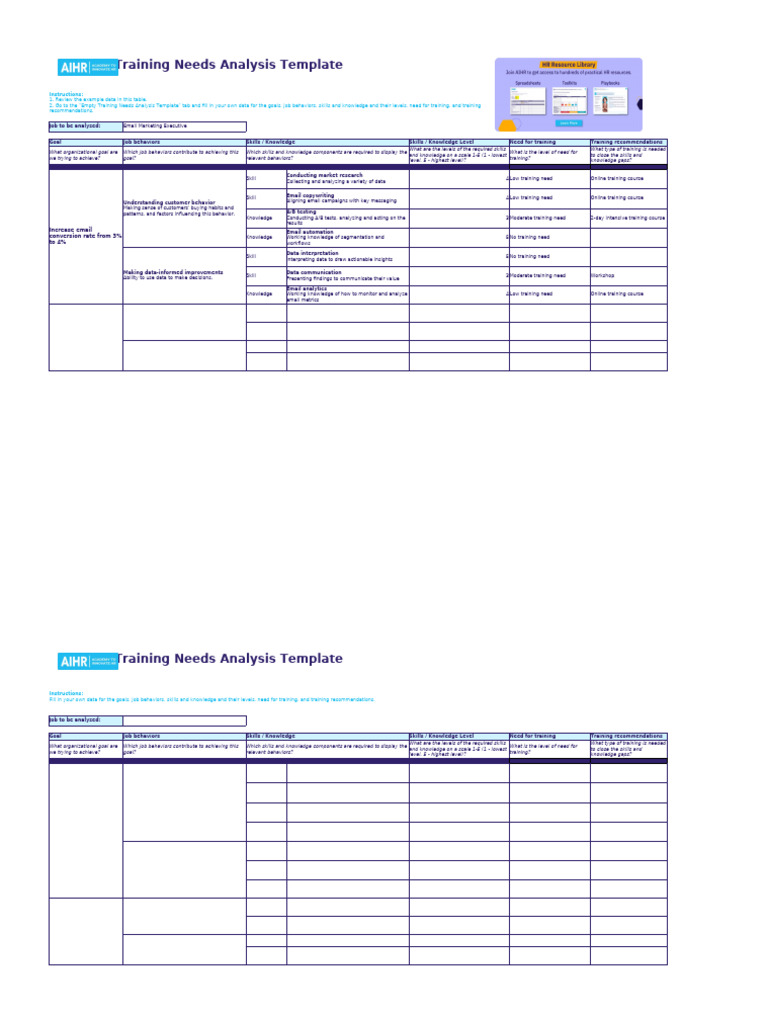 Training Needs Analysis Excel Template PDF