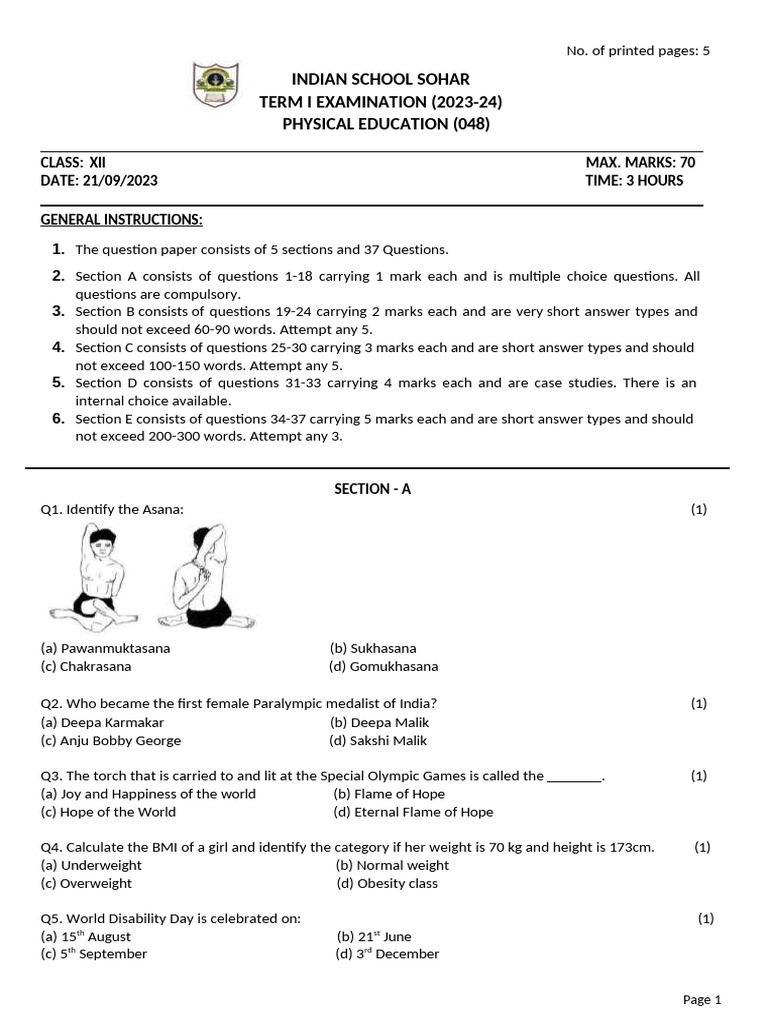 Class Xii Term I Physical Education 2023 24 Pdf
