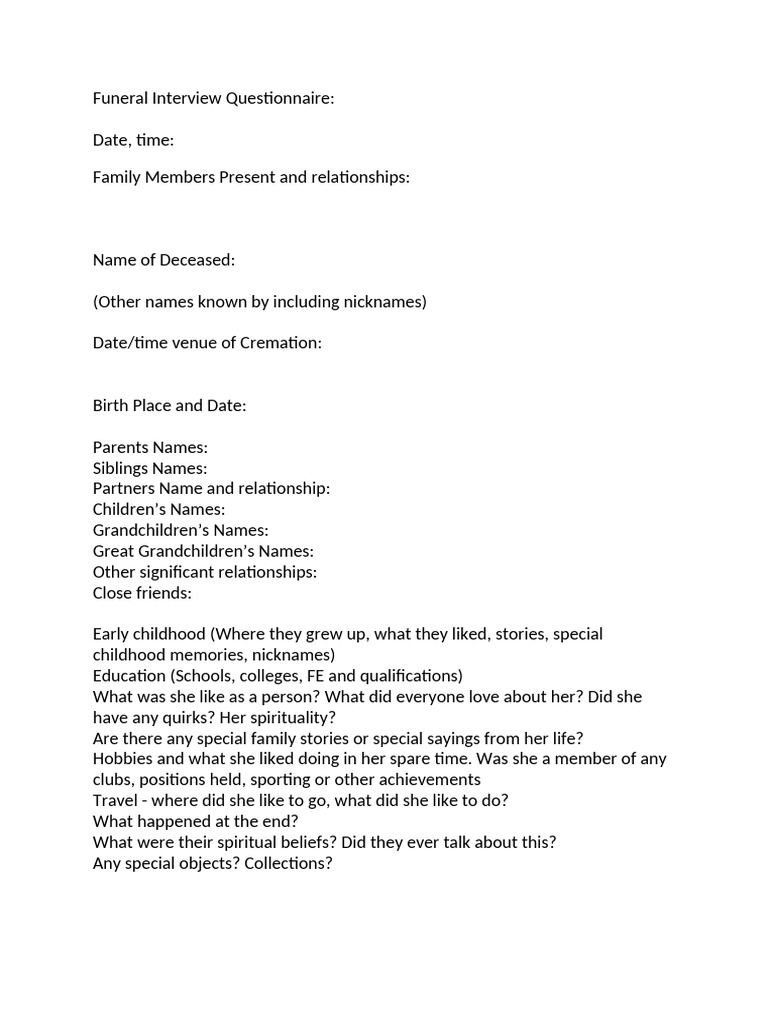 Funeral Interview Guide | PDF