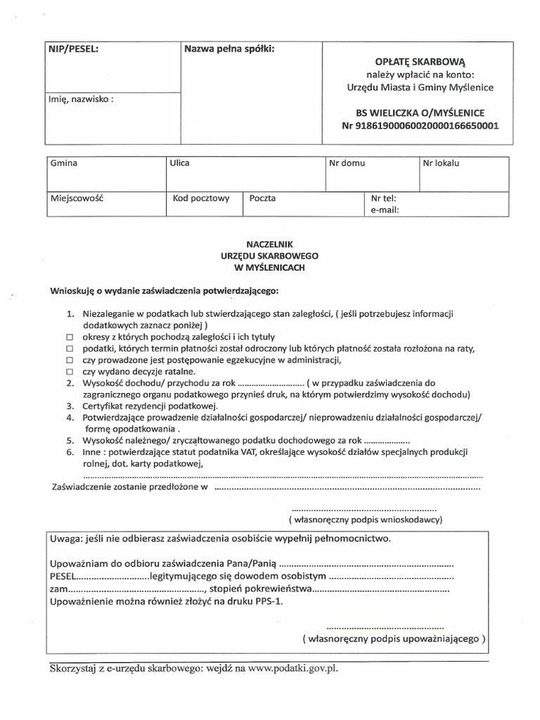 Formularz Wniosku O Wydanie Za wiadczenia PDF