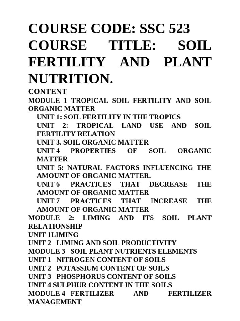 SSC 523 Soil Fertility and Plant Nutrition | PDF