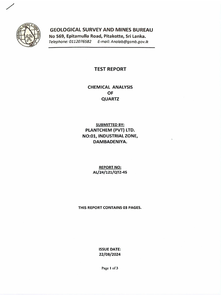 Test Report of Quartz (Palntchem) | PDF