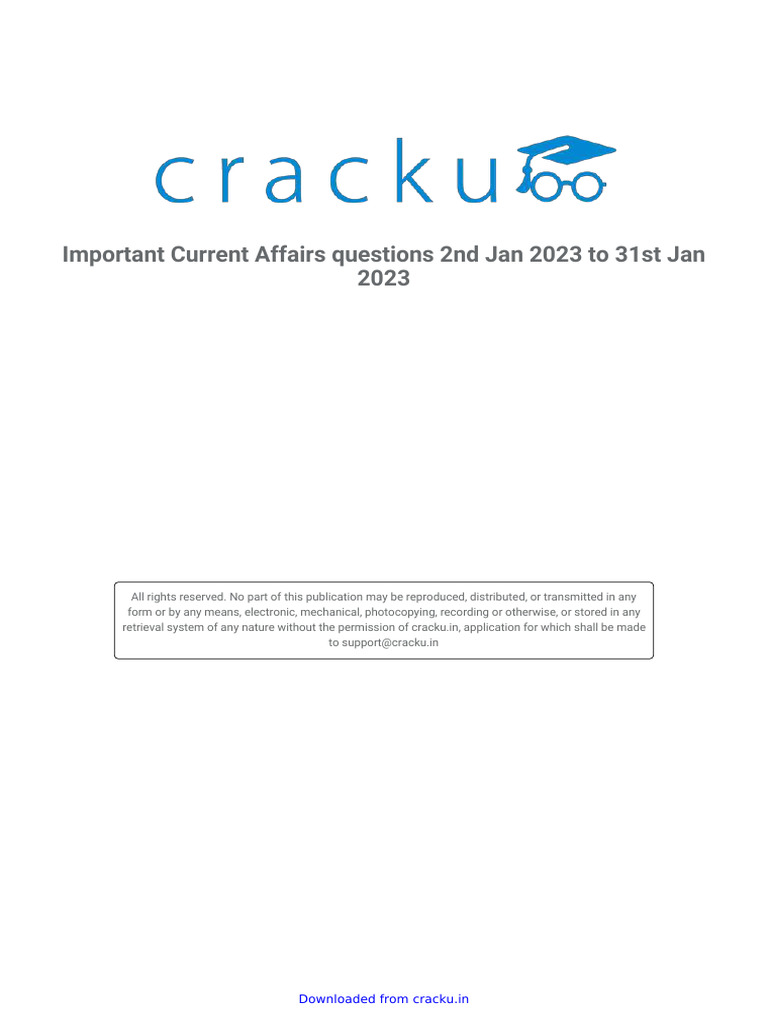 Important Current Affairs Questions 2nd Jan 2023 To 31st Jan 2023 | PDF
