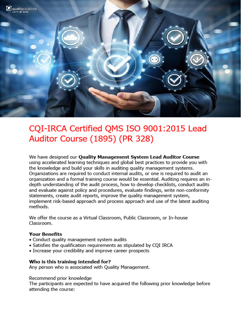 ISO 9001 Lead Auditor Course - Quality Austria Central Asia | PDF | Iso ...