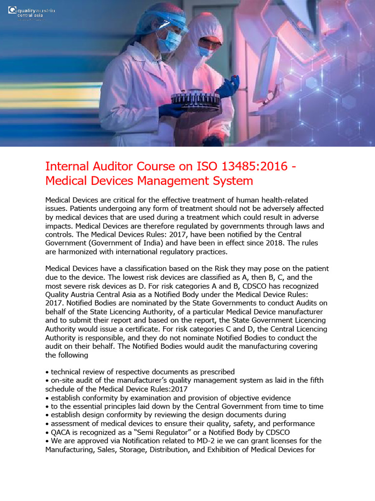 ISO 13485:2016 Internal Auditor Course | PDF | Medical Device | Audit