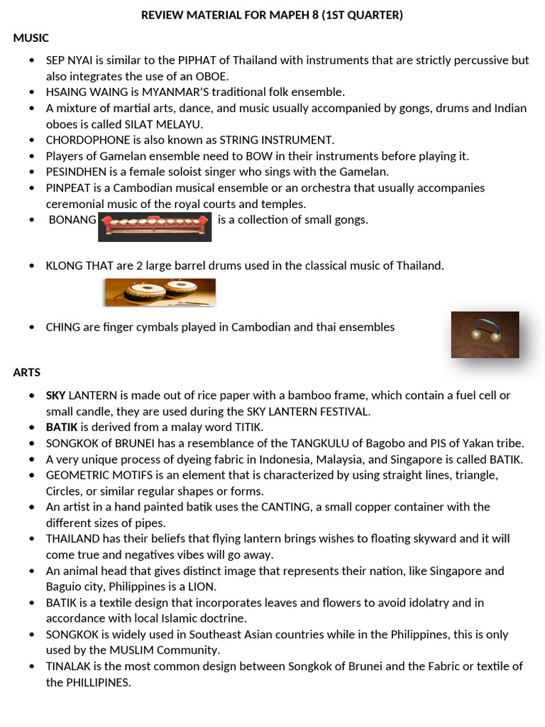 Review Material For Mapeh 8 q1 | PDF