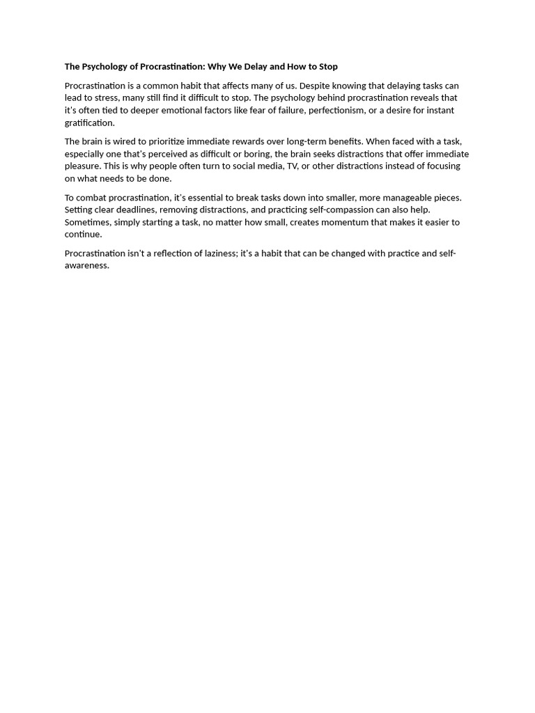 The Psychology Of Procrastination Pdf