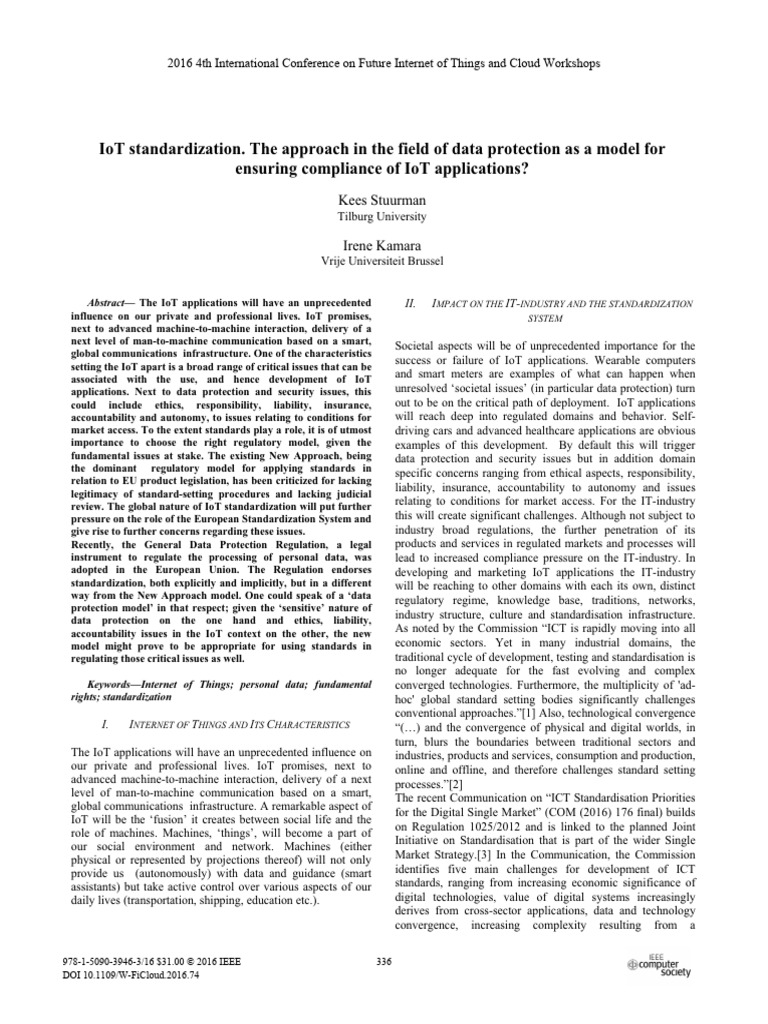 IoT Standardization - The Approach in The Field of Data Protection As A ...