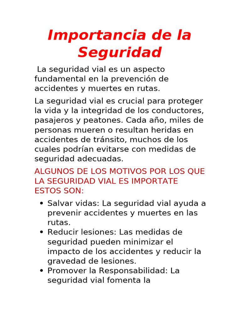 Importancia de La Seguridad Vial | PDF | Negocios | Finanzas y dinero