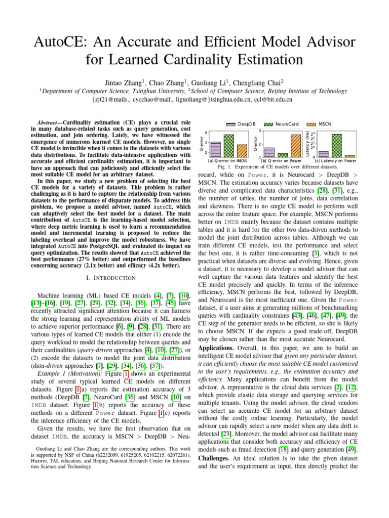 AutoCE: An Accurate and Efficient Model Advisor For Learned Cardinality ...