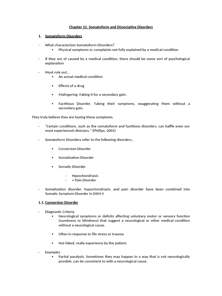 Chapter 12. Somatoform and Dissociative Disorders | PDF | Mental ...