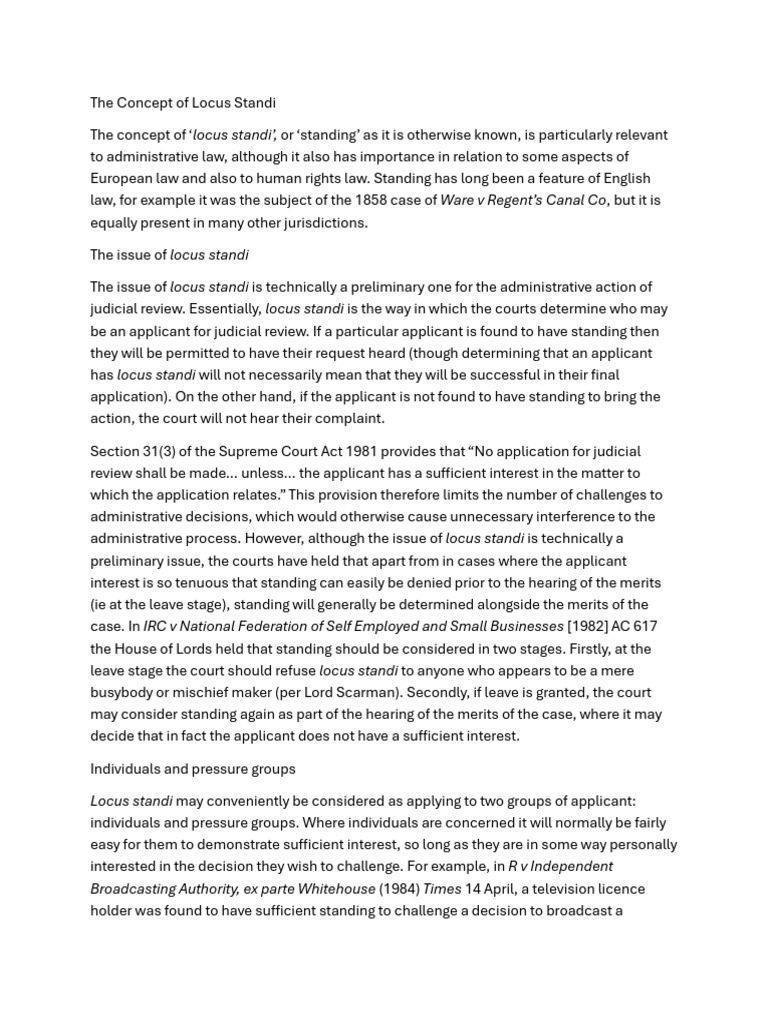 Understanding Locus Standi in Law | PDF | Standing (Law) | Public Law