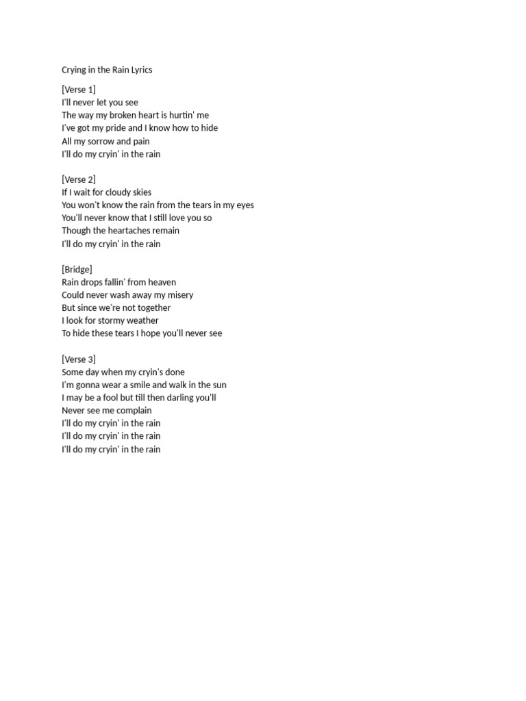 Crying in The Rain Lyrics | PDF, image size:768x1024