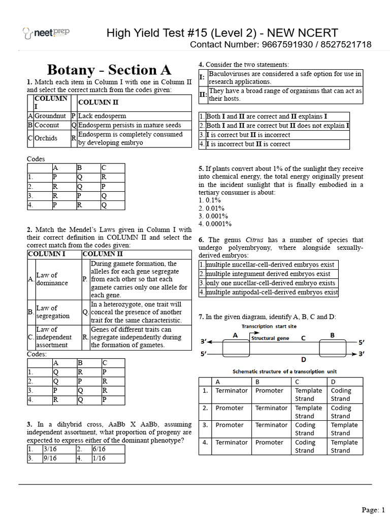 High Yield Test #15 (Level 2) - NEW NCERT | PDF