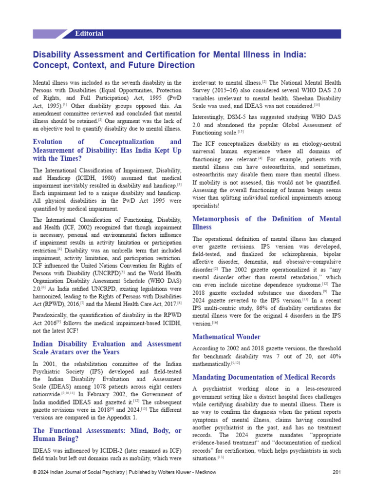 Disability Certification for Mental Illness in India | PDF | Psychiatry ...