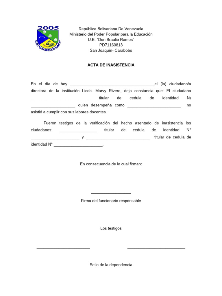 ACTA DE INASISTENCIA | PDF