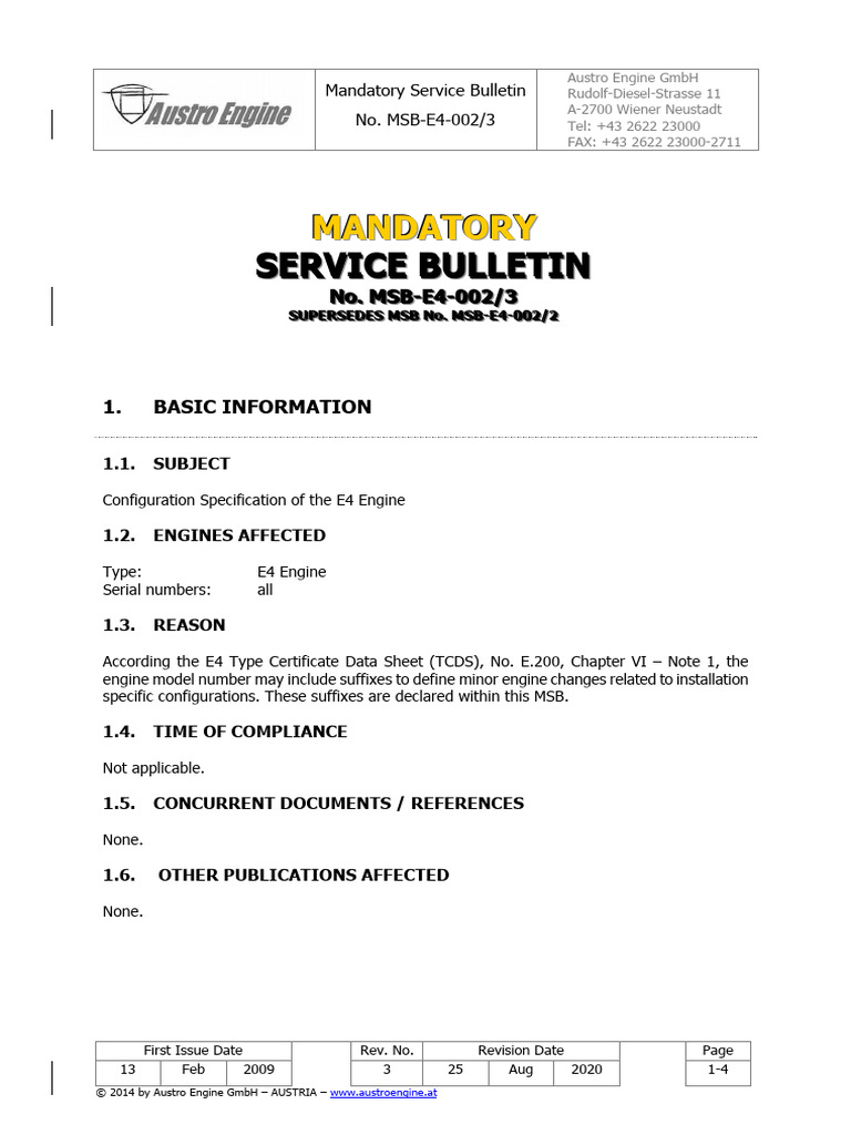 MSB-E4-002 Rev. 3 - Configuration Specifiaction of The E4 Engine | PDF