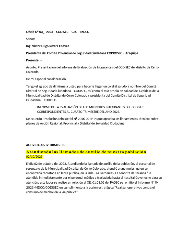 Informe de Evaluación CODISEC 2023 | PDF | Casa e Jardim | Ciências e ...