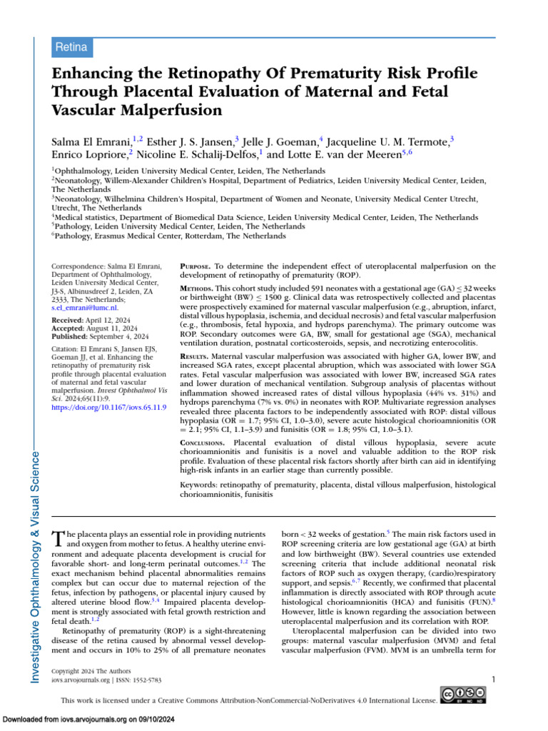 Enhancing The Retinopathy of Prematurity Risk Profile Through Placental ...