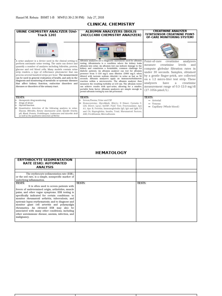 Machines in The Different Clinical Laboratory Sections | PDF ...