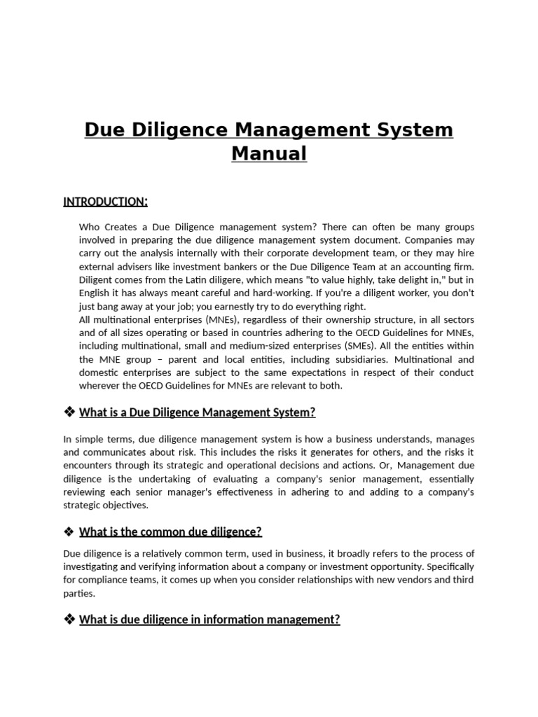 Due Diligence Management System-Manual | PDF