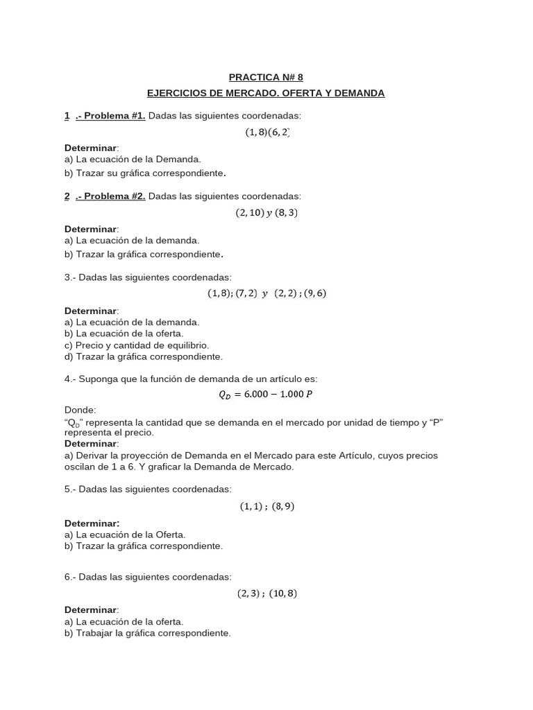 Ejercicios de Oferta y Demanda de Mercado | PDF