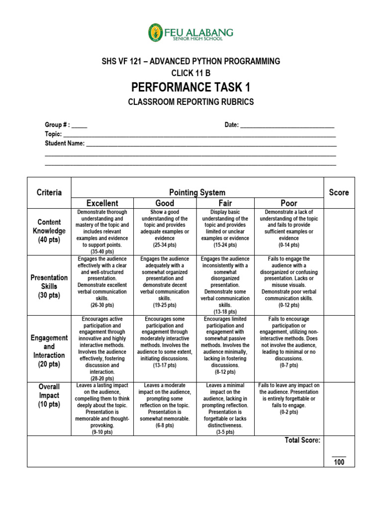 Click 11 B Reporting Rubrics | PDF