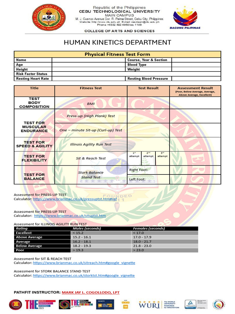 Physical Fitness Test Form Pdf