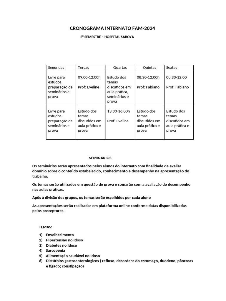 Cronograma Do Internato 2024 | PDF