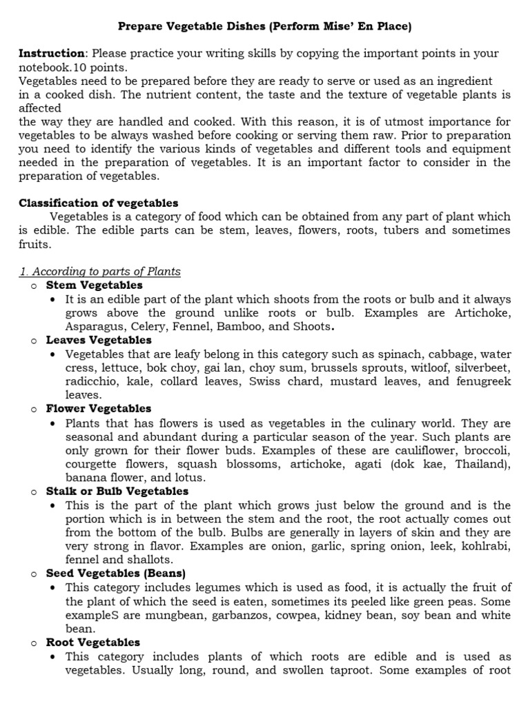 Prepare Vegetable Dishes | PDF | Vegetables | Foods