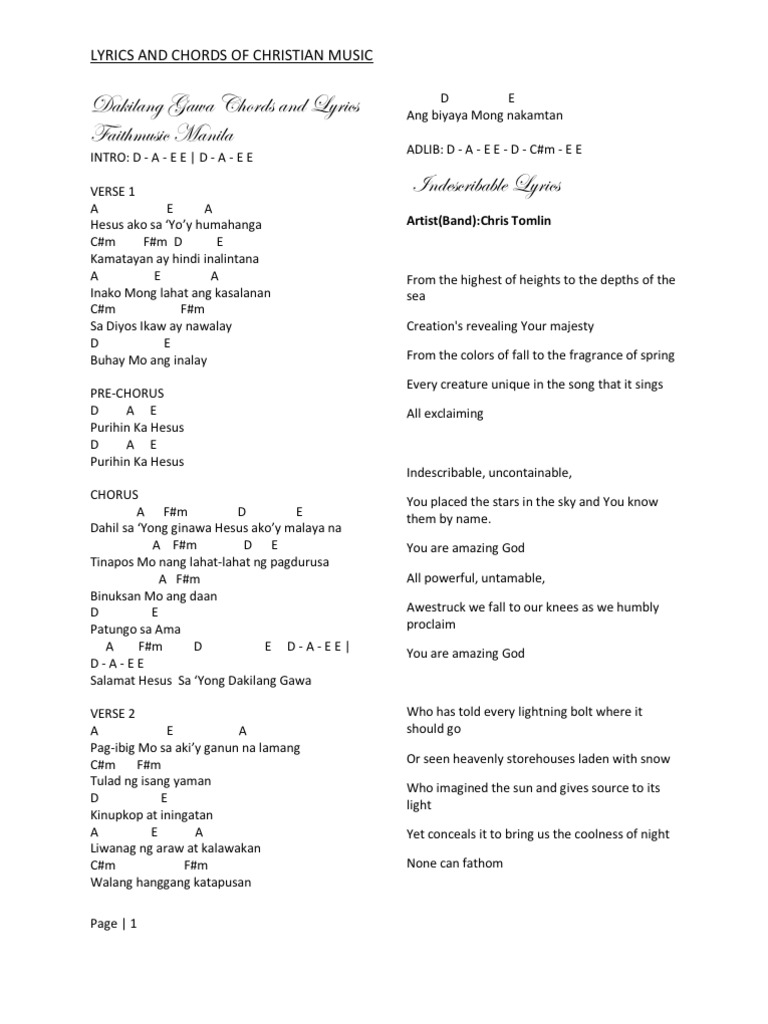 Dakilang Gawa Chords and Lyrics