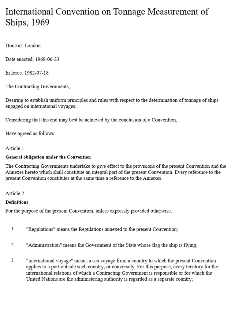 Tonnage Measurement Convention 1969 | PDF | Tonnage | Ships
