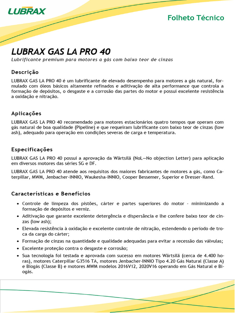 FT - Lubrax - Gas La Pro 40 | PDF