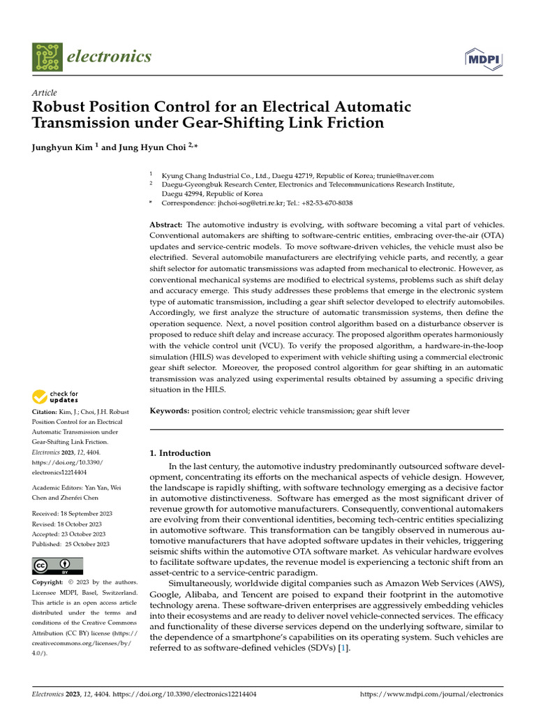 Robust Position Control For An Electrical Automatic 2023 | PDF