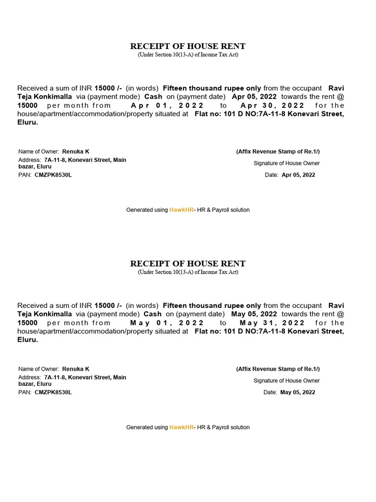 Rent Receipt | PDF
