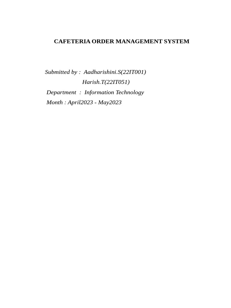 Cafeteria Order Management System | PDF | Menu | Business