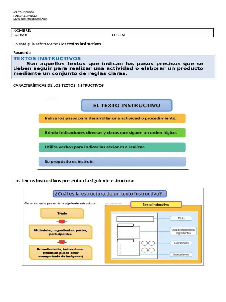 Guía de Textos Instructivos para Secundaria | PDF | Artes del Lenguaje ...