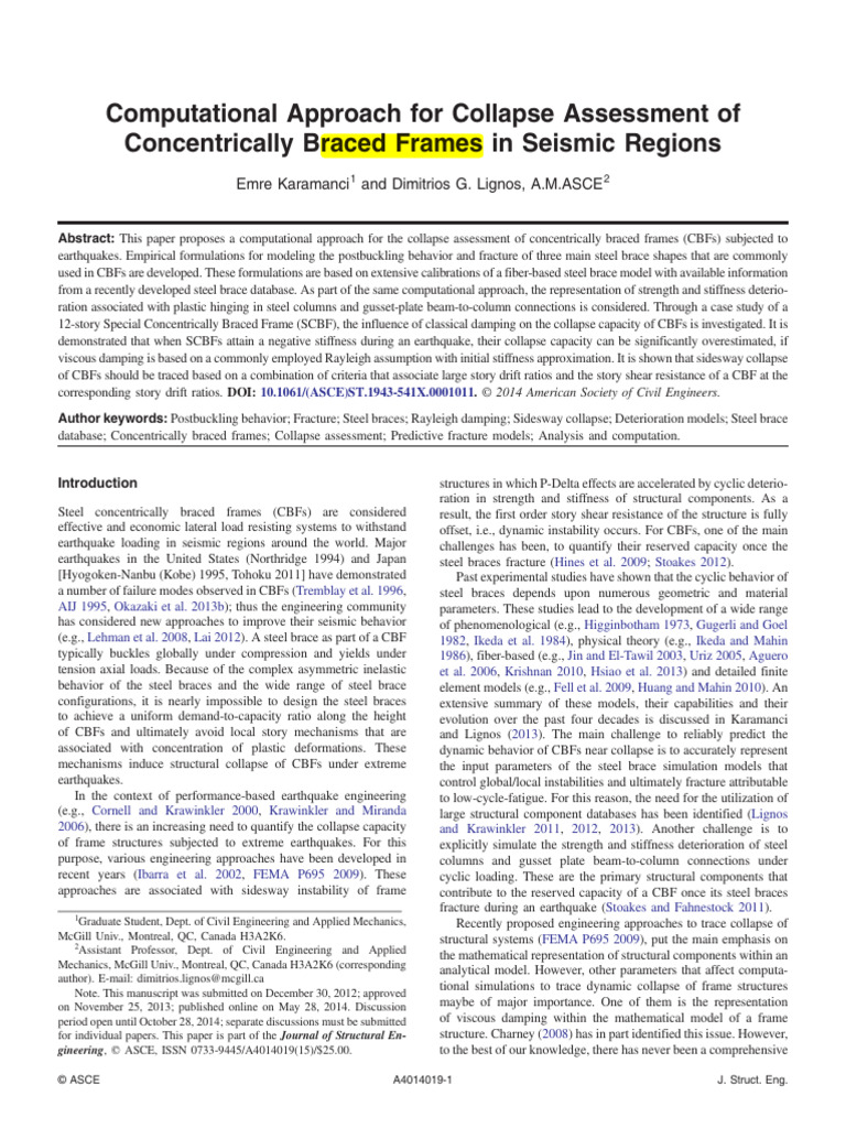 2014 Computational Approach For Collapse Assessment of Concentrically ...