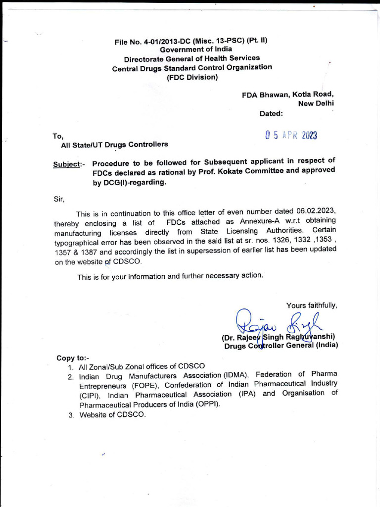 Fixed Dose Combinations Updated List of 2610 FDCs As On 05-04-2023 | PDF