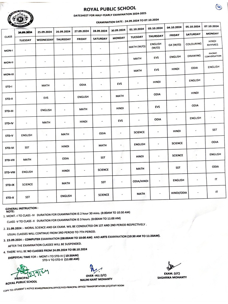 Half Yearly 2024 Datesheet | PDF
