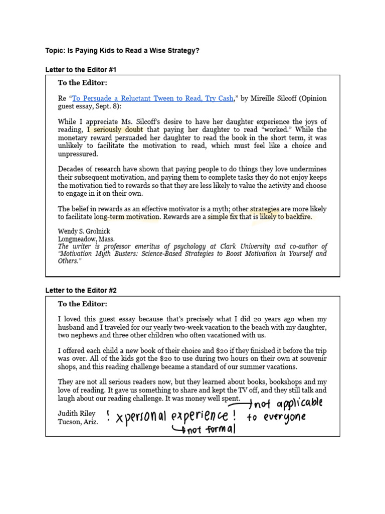 Sample Letters To The Editor Set 1 | PDF