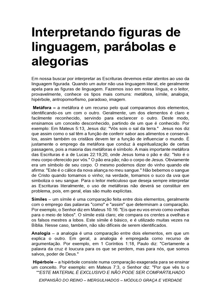 Interpretando Figuras de Linguagem Parabolas e Alegorias (METERIAL ...