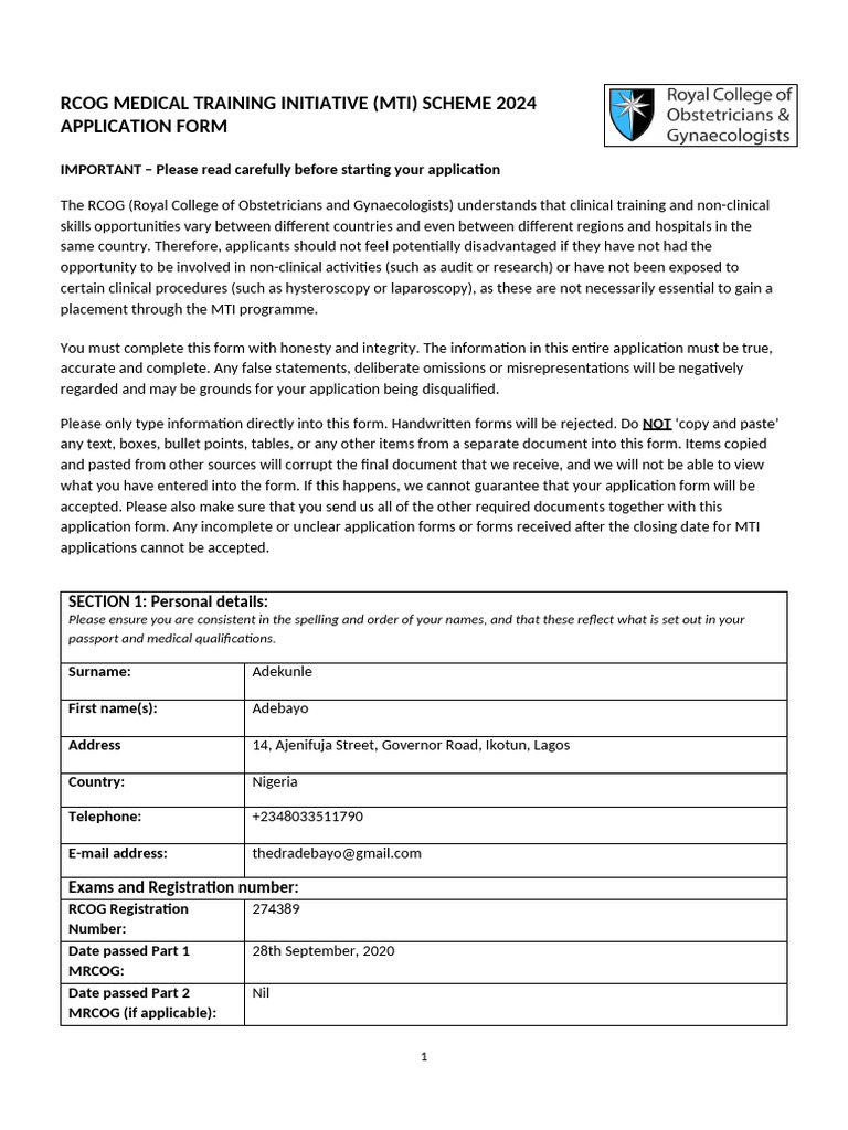 Application Fom RCOG | PDF