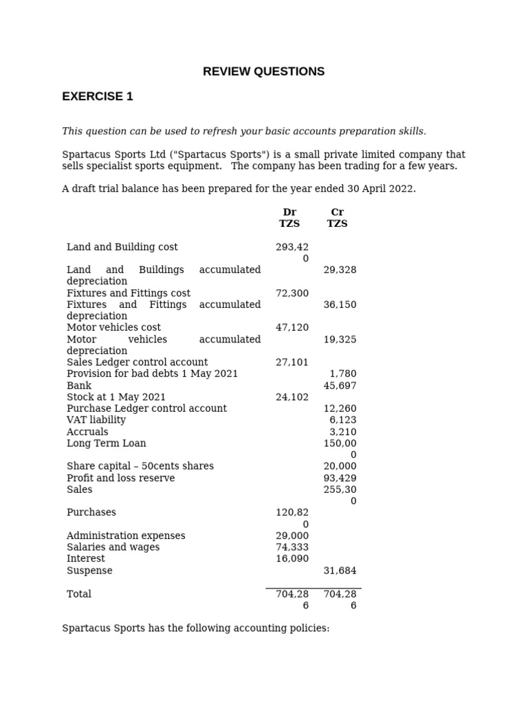 Review Exercise One Pdf Depreciation Expense