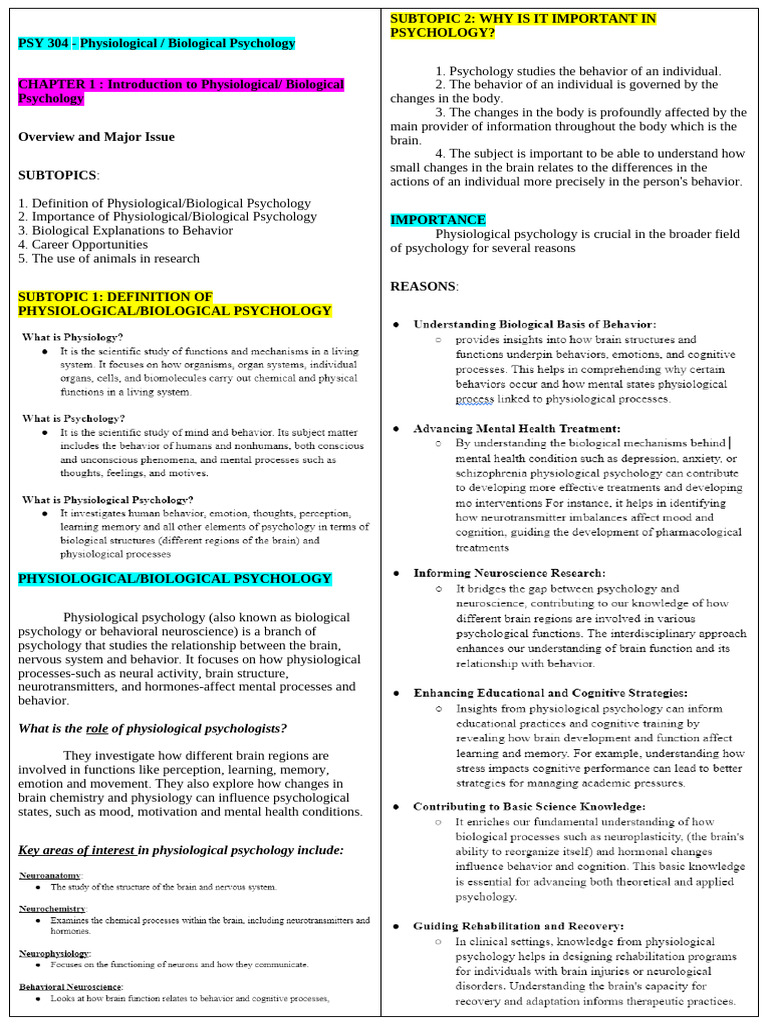 PSY 304 - Physio Psych | PDF
