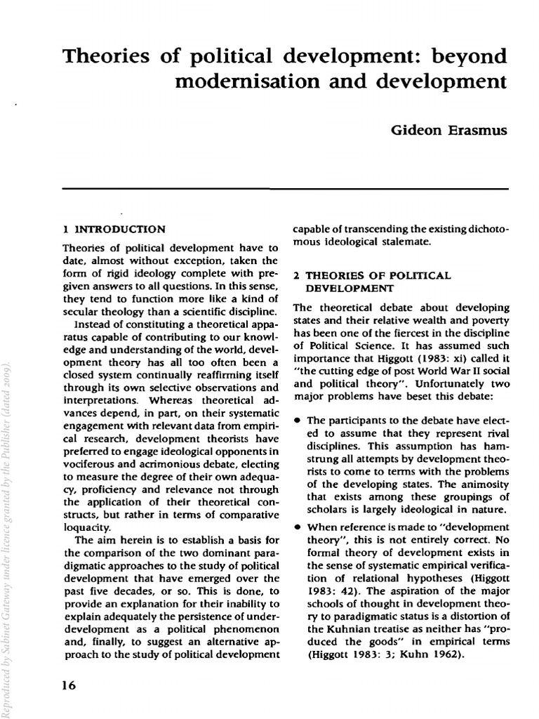 Erasmus 1992 theories of political development beyond modernisation and