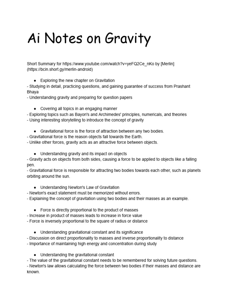 Ai Notes On Gravity | PDF | Buoyancy | Weight